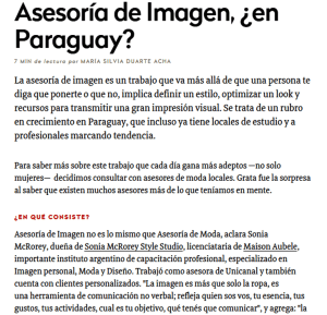 Nota Ejempla Asesoria de Imagen en Paraguay Sonia McRorey Asesoria de Imagen Curso